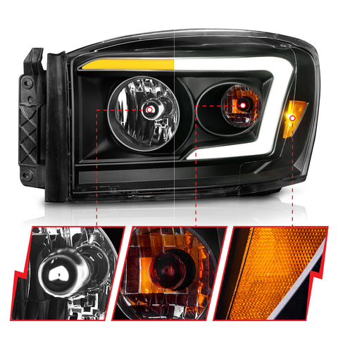Anzo USA Crystal Headlight Set; Clear Lens; Black Housing; w/ Light Bar Switchback; Pair;