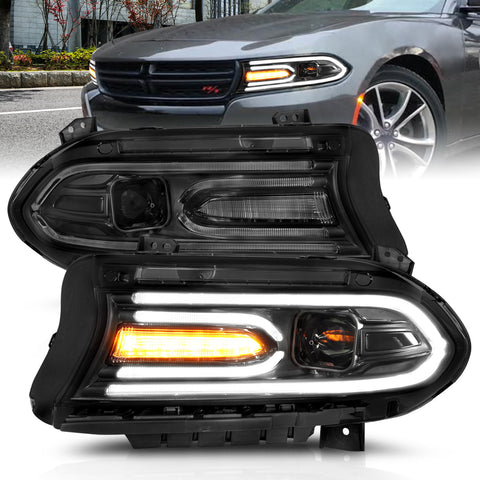 ANZO USA Projector Headlights; Plank Style; Black Housing; Clear Lens; Pair