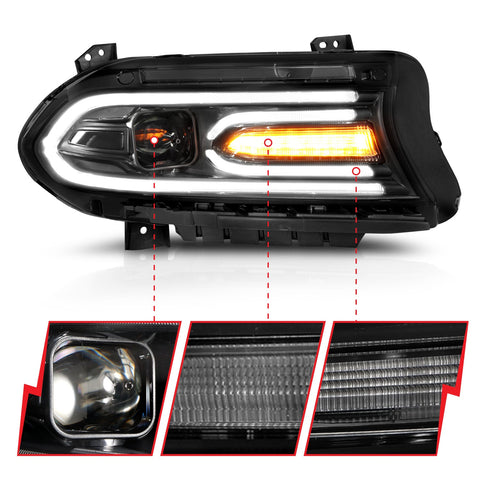 ANZO USA Projector Headlights; Plank Style; Black Housing; Clear Lens; Pair