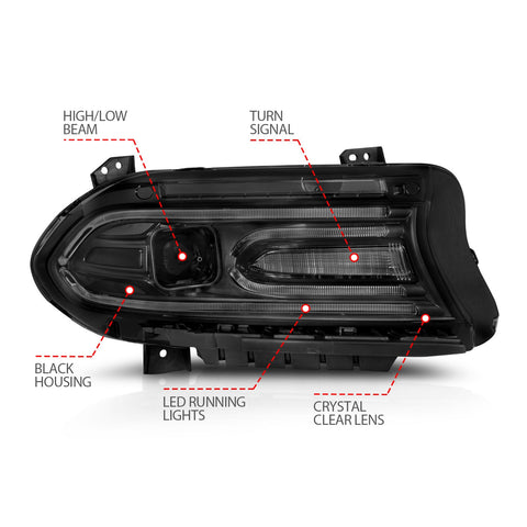 ANZO USA Projector Headlights; Plank Style; Black Housing; Clear Lens; Pair