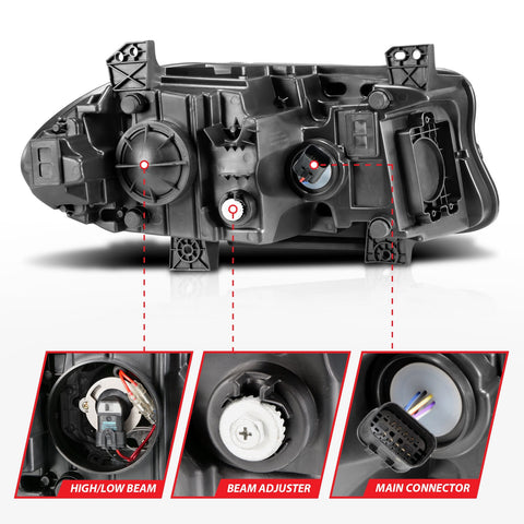 ANZO USA Projector Headlights; Plank Style; Black Housing; Clear Lens; Pair