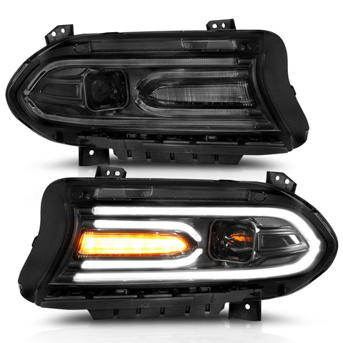 ANZO USA Projector Headlights; Plank Style; Black Housing; Clear Lens; Pair