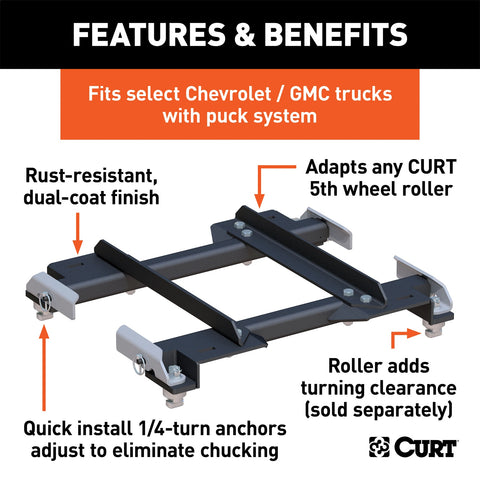 CURT Puck System 5th Wheel Roller Adapter; 20K; Select Silverado; Sierra; 6.5ft. Bed