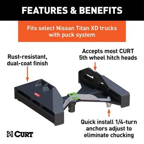 CURT Puck System 5th Wheel Legs; Select Nissan Titan XD; 8ft. Bed; 20K