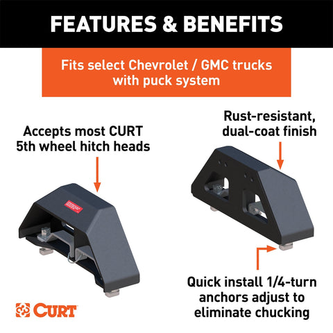 CURT Puck System 5th Wheel Legs; Select Silverado; Sierra 2500; 3500 HD; 8ft. Bed; 25