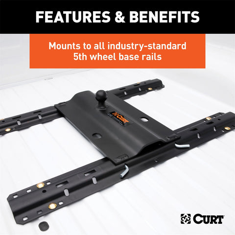 CURT Bent Plate 5th Wheel Rail Gooseneck Hitch with 2-5/16in. Ball; 25K (3in. Offset)