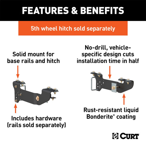 CURT Custom 5th Wheel Brackets; Select Chevrolet Silverado; GMC Sierra 1500