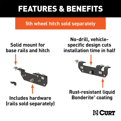 CURT Custom 5th Wheel Brackets; Select Ford F-250; F-350; F-450 Super Duty
