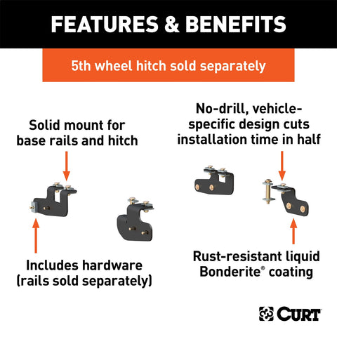 CURT Custom 5th Wheel Brackets; Select Ram 2500 (Except with 5th Wheel Prep Package)