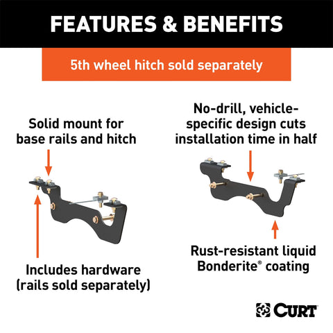 CURT Custom 5th Wheel Brackets; Select Ford F-250; F-350; F-450 Super Duty
