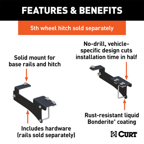 CURT Custom 5th Wheel Brackets; Select Chevrolet Silverado; GMC Sierra 2500; 3500 HD