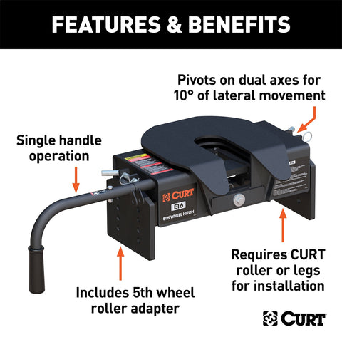 CURT CURT 16515 E16 5th Wheel Hitch Head Only; Legs or Roller Required; 16;000 lbs