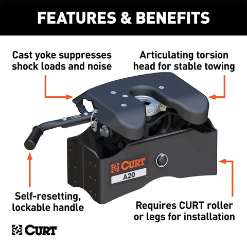CURT CURT 16540 A20 5th Wheel Hitch Head Only; Legs or Roller Required; 20;000 lbs