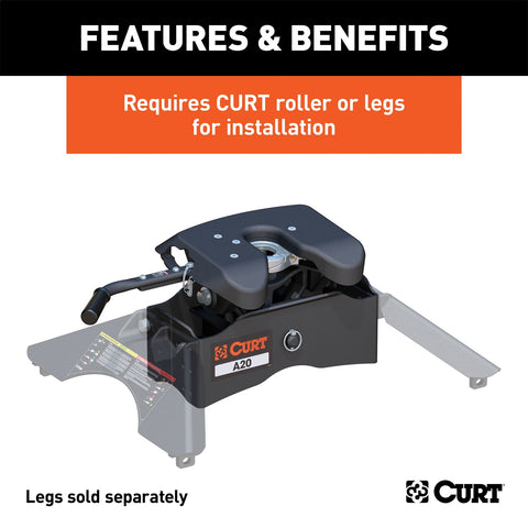 CURT CURT 16540 A20 5th Wheel Hitch Head Only; Legs or Roller Required; 20;000 lbs