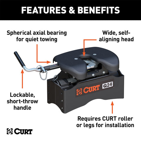 CURT CURT 16545 Q24 5th Wheel Hitch Head Only; Legs or Roller Required; 24;000 lbs