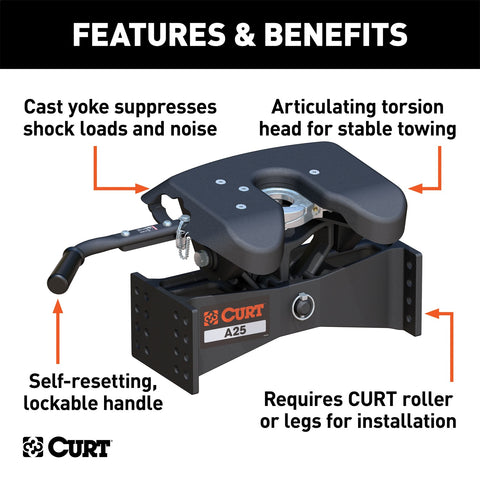CURT CURT 16580 A25 5th Wheel Hitch Head Only; Legs or Roller Required; 25;000 lbs