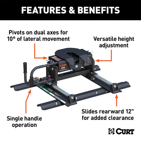 CURT E16 Sliding 5th Wheel Hitch with Rails; 16;000 lbs.