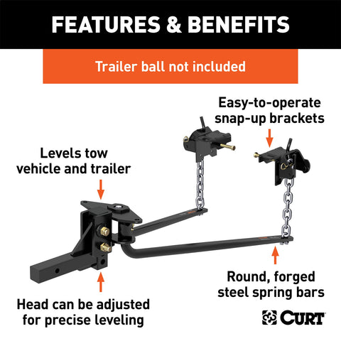CURT Round Bar Weight Distribution Hitch with Integrated Lubrication (6-8K)