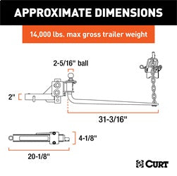 CURT Round Bar Weight Distribution Hitch with Lubrication; Sway Control (10-14K)