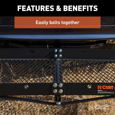 CURT 48in. x 20in. Black Steel Tray Cargo Carrier (1-1/4in.; 2in. Adapter; 300 lbs.)