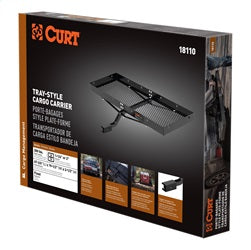 CURT 48in. x 20in. Black Steel Tray Cargo Carrier (1-1/4in.; 2in. Adapter; 300 lbs.)