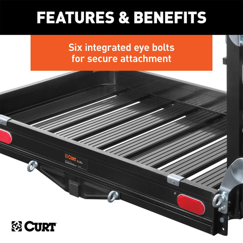 CURT 50in. x 30in. Black Aluminum Hitch Cargo Carrier with Ramp (Folding 2in. Shank)