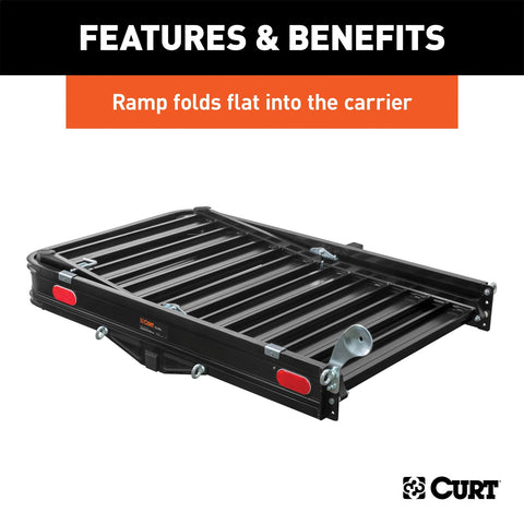 CURT 50in. x 30in. Black Aluminum Hitch Cargo Carrier with Ramp (Folding 2in. Shank)