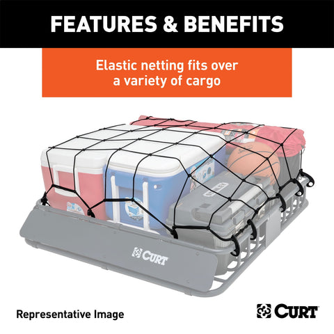 CURT CURT 18201 65 x 38-Inch Elastic Cargo Net with Hooks for Roof Basket