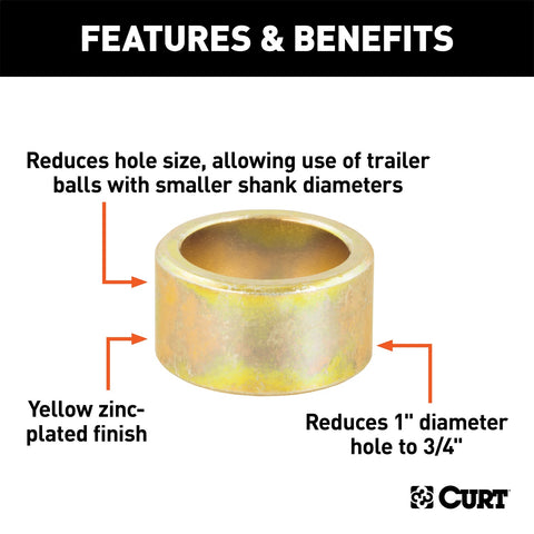 CURT Trailer Ball Reducer Bushing (From 1in. to 3/4in. Stem; Packaged)