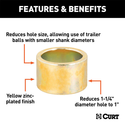CURT Trailer Ball Reducer Bushing (From 1-1/4in. to 1in. Stem)