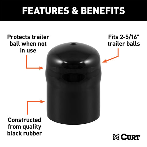 CURT CURT 21811 Black Rubber Trailer Hitch Ball Cover; 2-5/16-Inch Diameter