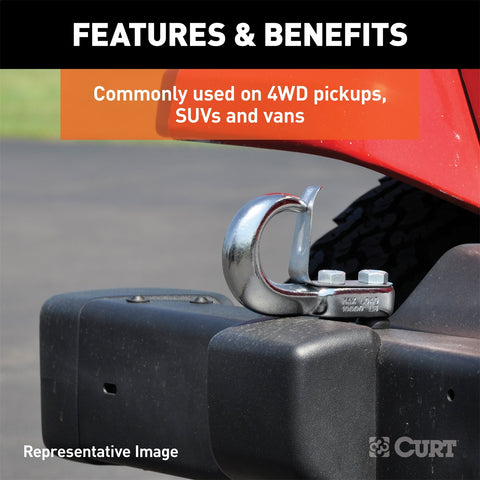 CURT CURT 22411 Bolt-On Black Steel Tow Hook with Spring Clip; 10;000 lbs Capacity