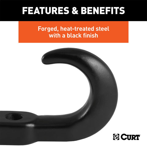 CURT CURT 22411 Bolt-On Black Steel Tow Hook with Spring Clip; 10;000 lbs Capacity