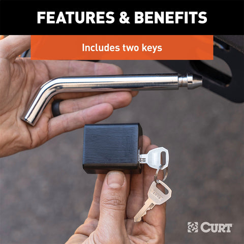 CURT 5/8in. Hitch Lock (2in.; 2-1/2in. or 3in. Receiver; Deadbolt; Chrome)