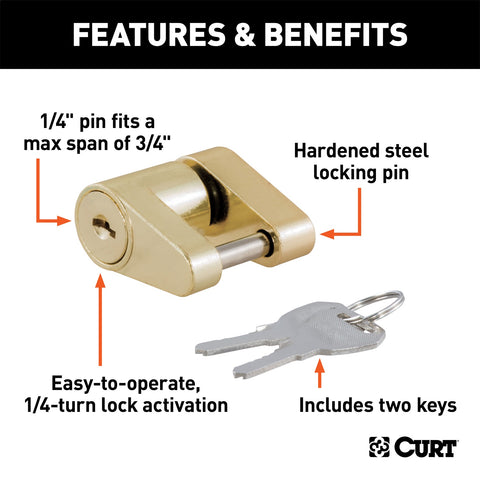 CURT Coupler Lock (1/4in. Pin; 3/4in. Latch Span; Padlock; Brass-Plated)