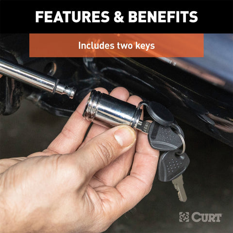 CURT CURT 23501 Trailer Hitch Lock; 1/2-Inch Pin Diameter; Fits 1-1/4-Inch Receiver