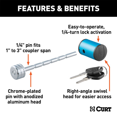 CURT Coupler Lock (1/4in. Pin; 1in. to 3in. Latch Span; Right-Angle; Chrome)
