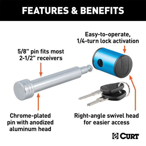 CURT 5/8in. Hitch Lock (2in. or 2-1/2in. Receiver; Right-Angle; Chrome)