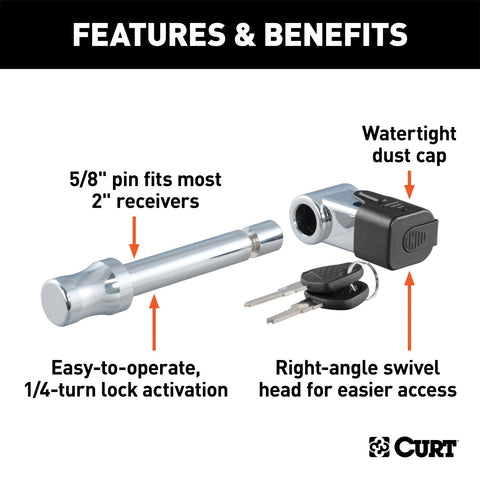CURT 5/8in. Hitch Lock (2in. Receiver; Right-Angle; Chrome)
