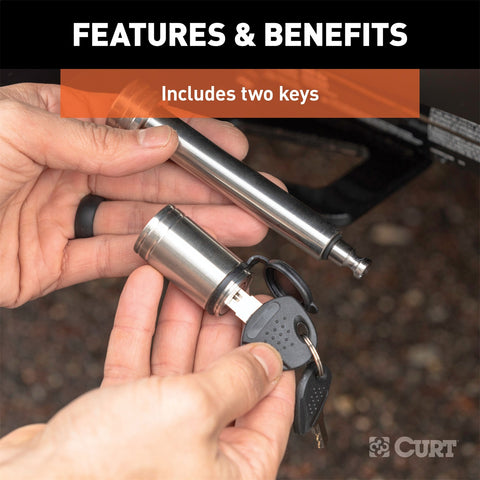 CURT 5/8in. Hitch Lock (2in. or 2-1/2in. Receiver; Barbell; Stainless)