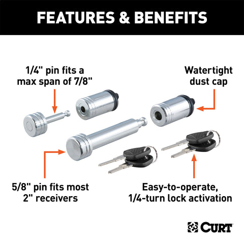 CURT CURT 23526 Trailer Lock Set for 2-Inch Receiver; 7/8-Inch Coupler Latch Span