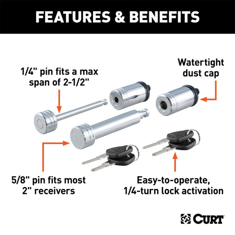 CURT CURT 23527 Trailer Lock Set for 2-Inch Receiver; 2-1/2-Inch Coupler Latch Span