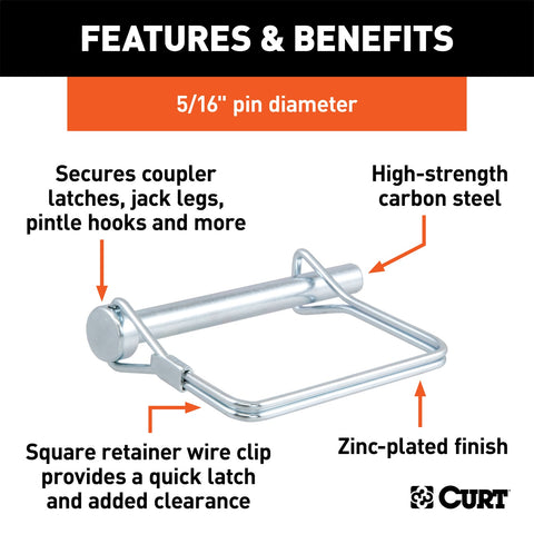 CURT CURT 25011 Trailer Coupler Pin; 5/16-Inch Diameter x 3-Inch Long