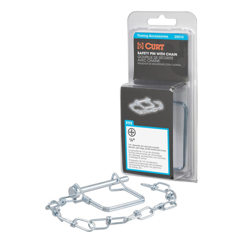 CURT 1/4in. Safety Pin with 12in. Chain (2-3/4in. Pin Length; Packaged)