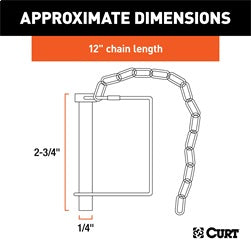 CURT 1/4in. Safety Pin with 12in. Chain (2-3/4in. Pin Length; Packaged)