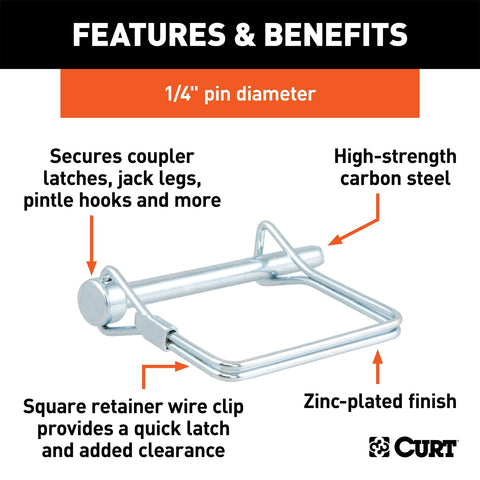CURT CURT 25080 Trailer Coupler Pin; 1/4-Inch Diameter x 2-3/4-Inch Long