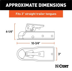 CURT 2in. Straight-Tongue Coupler with Posi-Lock (3in. Channel; 3;500 lbs; Zinc)