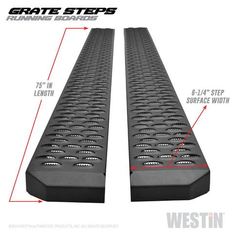 Westin Grate Steps Running Boards; Textured Black; 75 in.; Mount Kit Not Included;