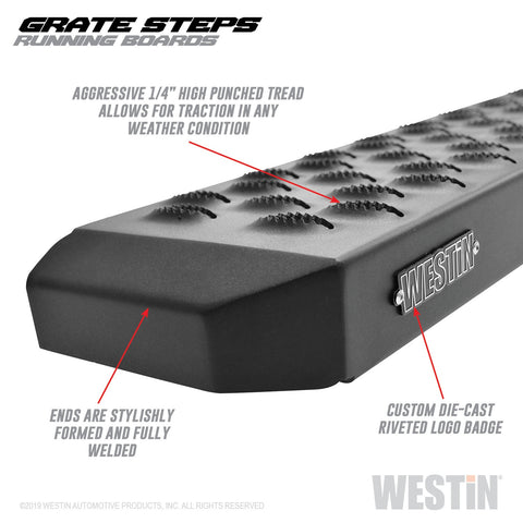 Westin Grate Steps Running Boards; Textured Black; 75 in.; Mount Kit Not Included;