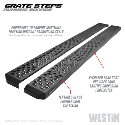 Westin Grate Steps Running Boards; Textured Black; 79 in.; Mount Kit Not Included;
